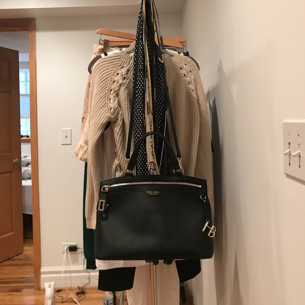 Henri Bendel Black 57th Zip Satchel w/ Silk Tie